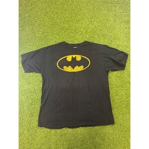 Batman DC Comics Graphic T-Shirt Mens XL Black Yellow Distressed Logo Tee